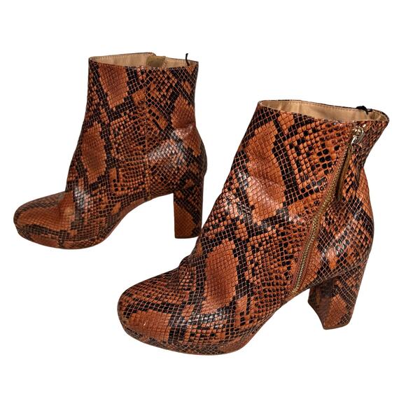 H&M Ankle Boots Chunky Snakeskin Print Block Heel Side Zip Height Size 8 1/2 - Picture 2 of 11